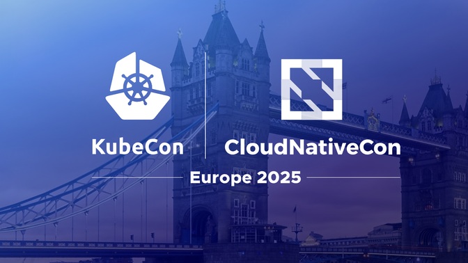 KubeCon CloudNativeCon Europe 2025 over a blue hue photo of Tower Bridge in London.